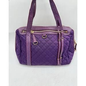 MZ Wallace Purple Quilted Nylon Leather Trim Satchel Tote Bag Gold Hardware